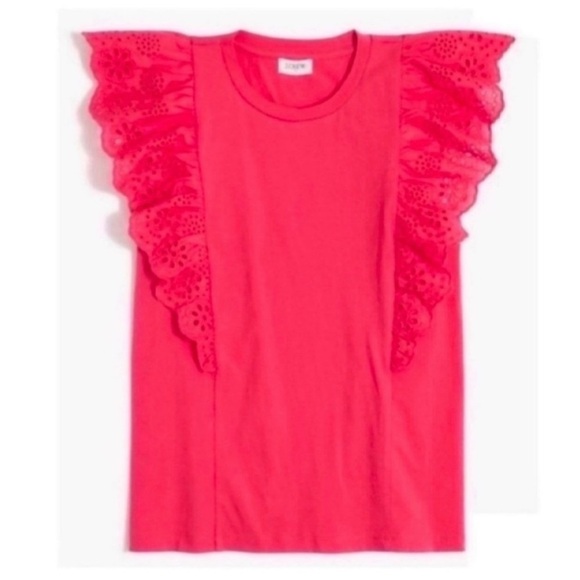 Plus Size Ruffle Sleeve Eyelet Top Guava Pink - Picture 1 of 4